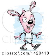 Clipart Of A Cartoon Doodled Pink Female Rabbit Walking Royalty Free Vector Illustration