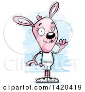 Clipart Of A Cartoon Doodled Friendly Pink Female Rabbit Waving Royalty Free Vector Illustration