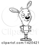 Clipart Of A Cartoon Black And White Lineart Doodled Confident Female Rabbit Royalty Free Vector Illustration