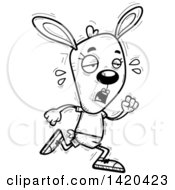Poster, Art Print Of Cartoon Black And White Lineart Doodled Exhausted Female Rabbit Running