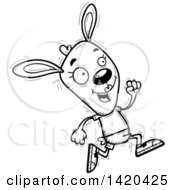 Clipart Of A Cartoon Black And White Lineart Doodled Female Rabbit Running Royalty Free Vector Illustration