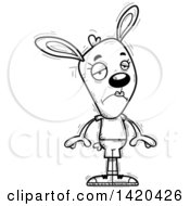 Clipart Of A Cartoon Black And White Lineart Doodled Female Rabbit Pouting Royalty Free Vector Illustration