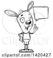 Clipart Of A Cartoon Black And White Lineart Doodled Female Rabbit Holding Up A Finger And Talking Royalty Free Vector Illustration