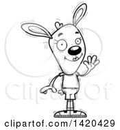 Clipart Of A Cartoon Black And White Lineart Doodled Friendly Female Rabbit Waving Royalty Free Vector Illustration