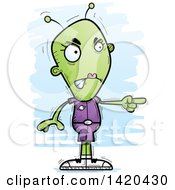 Cartoon Doodled Female Alien Angrily Pointing
