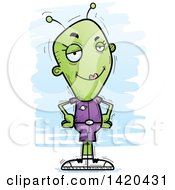 Clipart Of A Cartoon Doodled Confident Female Alien Royalty Free Vector Illustration by Cory Thoman