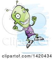 Poster, Art Print Of Cartoon Doodled Happy Jumping Female Alien