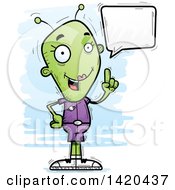 Cartoon Doodled Female Alien Holding Up A Finger And Talking