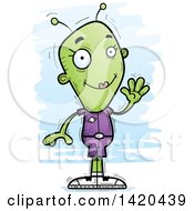 Cartoon Doodled Friendly Female Alien Waving