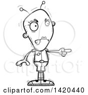 Cartoon Black And White Lineart Doodled Female Alien Angrily Pointing