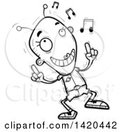 Poster, Art Print Of Cartoon Black And White Lineart Doodled Female Alien Dancing To Music