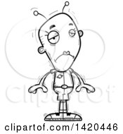 Clipart Of A Cartoon Black And White Lineart Doodled Sad Female Alien Royalty Free Vector Illustration by Cory Thoman