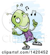 Clipart Of A Cartoon Doodled Alien Dancing To Music Royalty Free Vector Illustration