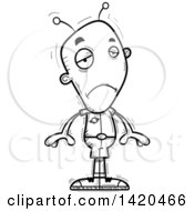 Clipart Of A Cartoon Black And White Lineart Doodled Pouting Sad Alien Royalty Free Vector Illustration