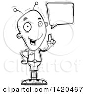 Poster, Art Print Of Cartoon Black And White Lineart Doodled Alien Holding Up A Finger And Talking