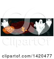 Poster, Art Print Of Header Website Banner Of A Witch Ghosts And Pumpkins
