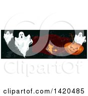 Poster, Art Print Of Header Website Banner Of A Witch Ghosts And Halloween Pumpkin