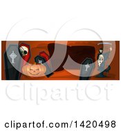 Poster, Art Print Of Header Website Banner Of A Grim Reaper Halloween Pumpkin And Coffins