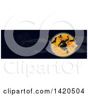 Poster, Art Print Of Header Website Banner Of A Witch And Bats Over A Full Moon