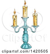 Clipart Of A Sketched And Color Filled Candle Stick Royalty Free Vector Illustration