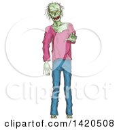 Clipart Of A Sketched And Color Filled Zombie Royalty Free Vector Illustration