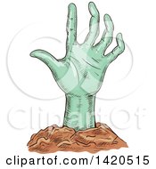 Poster, Art Print Of Sketched And Color Filled Rising Zombie Hand
