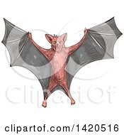 Poster, Art Print Of Sketched And Color Filled Flying Bat