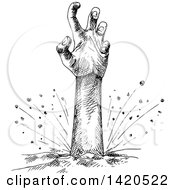 Clipart Of A Sketched Black And White Zombie Hand Royalty Free Vector Illustration