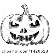 Poster, Art Print Of Sketched Black And White Halloween Jackolantern Pumpkin