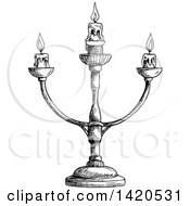 Clipart Of A Sketched Black And White Candle Stick Royalty Free Vector Illustration