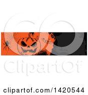 Clipart Of A Header Website Banner Of A Sketched Halloween Pumpkin Bat And Spider Royalty Free Vector Illustration