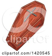 Clipart Of A Sketched And Color Filled Coffin Royalty Free Vector Illustration