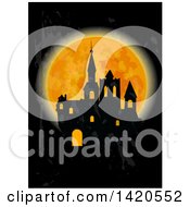 Poster, Art Print Of Silhouetted Haunted Castle Against A Full Moon