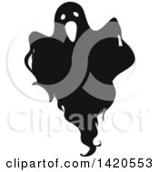 Clipart Of A Black And White Silhouetted Ghost Royalty Free Vector Illustration