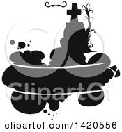 Clipart Of A Black And White Silhouetted Headstone And Splatters Royalty Free Vector Illustration