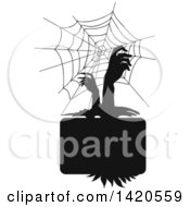 Poster, Art Print Of Black And White Silhouetted Spider Web And Zombie Hands