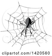 Poster, Art Print Of Sketched Black And White Silhouetted Spider In A Web