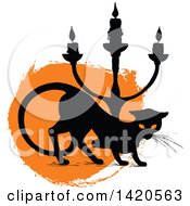 Poster, Art Print Of Silhouetted Black Cat And Candle Stick Over Orange