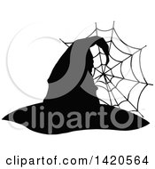 Poster, Art Print Of Black And White Silhouetted Witch Hat And Spider Web