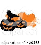Poster, Art Print Of Silhouetted Crow On Halloween Pumpkins Over Orange