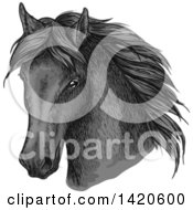 Poster, Art Print Of Sketched And Color Filled Black Horse Head