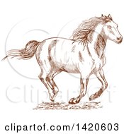 Clipart Of A Sketched Brown Horse Royalty Free Vector Illustration