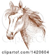 Clipart Of A Sketched Brown Horse Head Royalty Free Vector Illustration