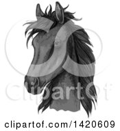 Poster, Art Print Of Sketched And Color Filled Black Horse Head