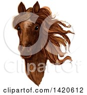 Poster, Art Print Of Sketched And Color Filled Brown Horse Head