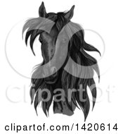 Poster, Art Print Of Sketched And Color Filled Black Horse Head