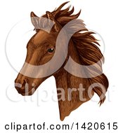 Poster, Art Print Of Sketched And Color Filled Brown Horse Head