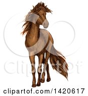 Poster, Art Print Of Sketched And Color Filled Brown Horse