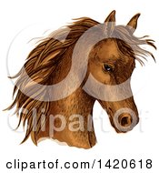 Poster, Art Print Of Sketched And Color Filled Brown Horse Head