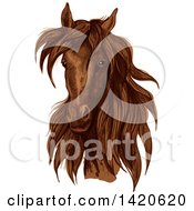 Poster, Art Print Of Sketched And Color Filled Brown Horse Head